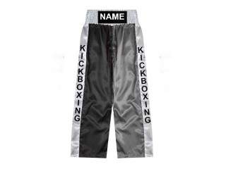 Pantalon de kick boxing Personnalisé  : KNPANTS-001-Noir-Argent