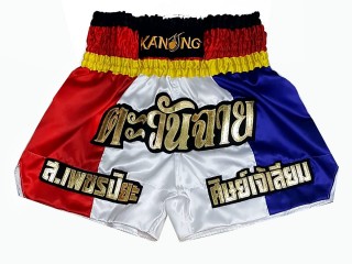 Short de Muay Thai homme Personnalisé : KNSCUST-1218 Rouge/Blanc/Bleu