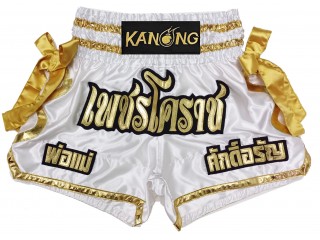 Short de Muay Thai homme Personnalisé : KNSCUST-1219 Blanc