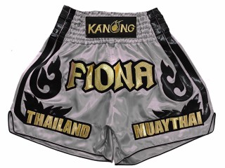 Short de Boxe Thai Personnalisé : KNSCUST-1246-Gris