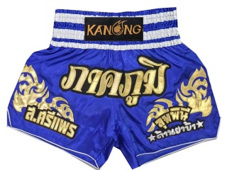 Short de Boxe Thai personnalisable : KNSCUST-1249-Bleu