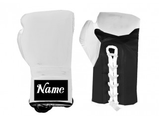 Gants de Boxe à Lacets Personnalisés : Blanc-Noir