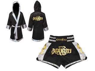 Peignoir de Boxe + Short Muay Thai Personnalisé : Set-141-Noir