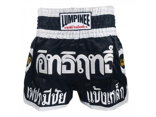 Short de boxe Thai Lumpini blanc/noir